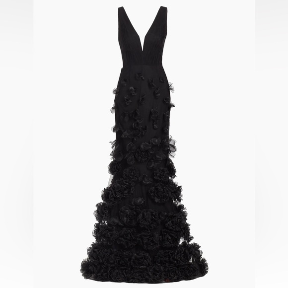 MARCHESA**Rosette Appliqué Black Mermaid Evening Gown**US 14***$1095 NWT - Picture 2 of 8